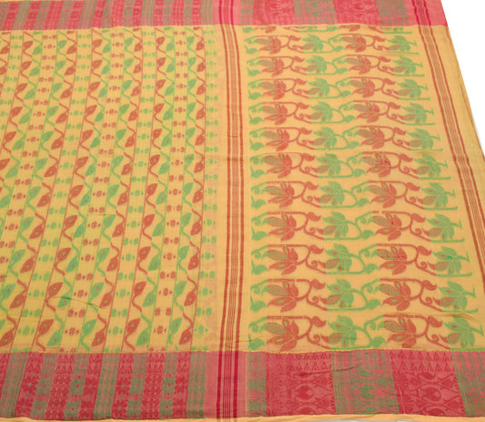 Sushila Vintage Yellow Tant Saree Pure Cotton Woven Handloom Soft Sari Fabric