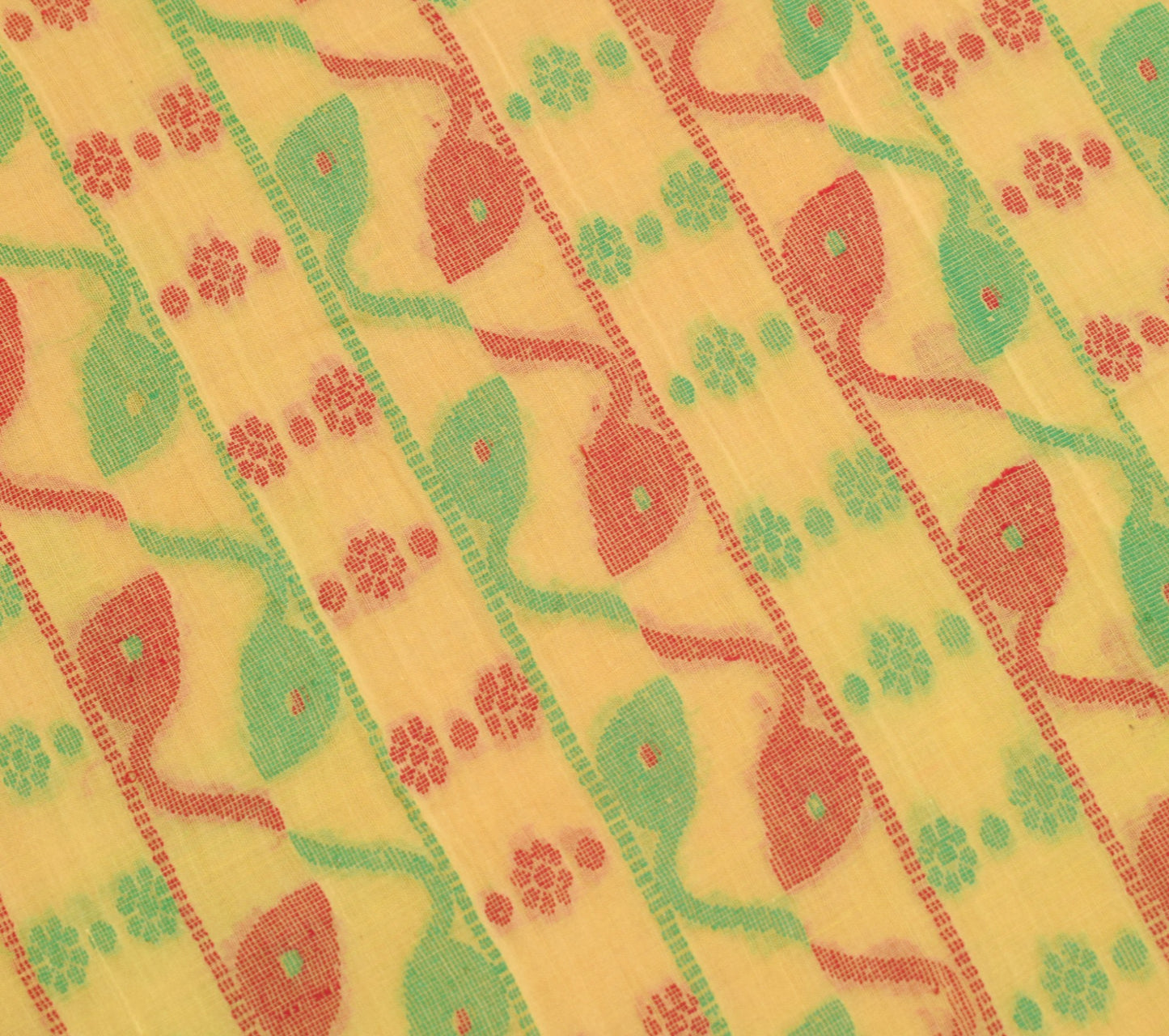 Sushila Vintage Yellow Tant Saree Pure Cotton Woven Handloom Soft Sari Fabric