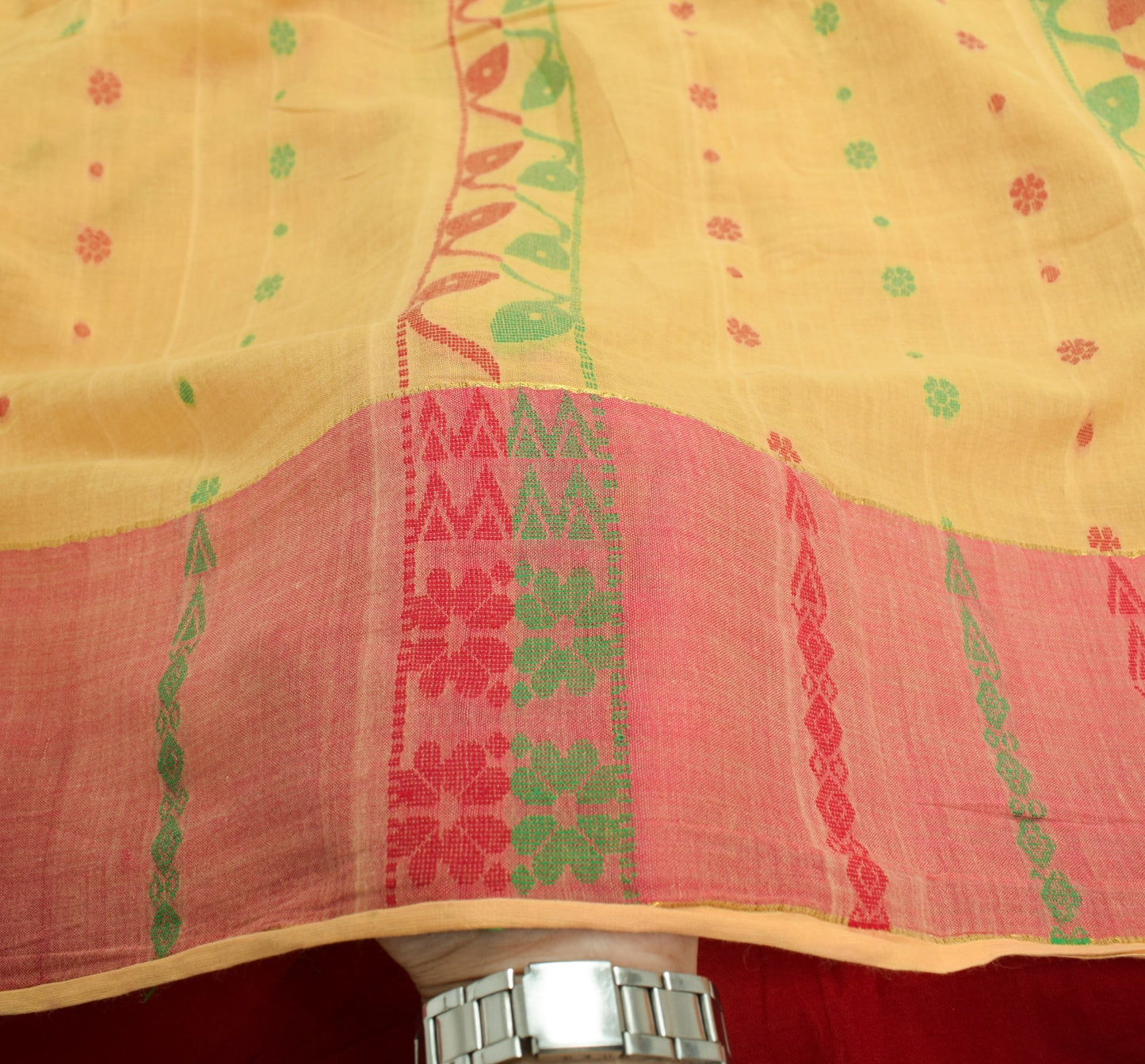 Sushila Vintage Yellow Tant Saree Pure Cotton Woven Handloom Soft Sari Fabric