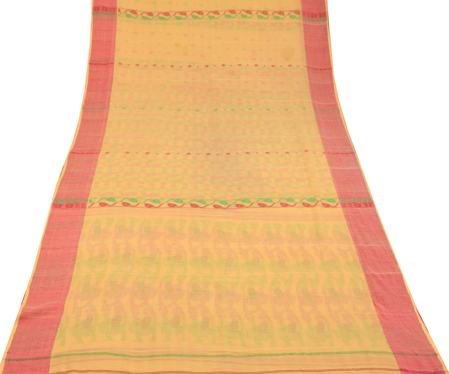 Sushila Vintage Yellow Tant Saree Pure Cotton Woven Handloom Soft Sari Fabric