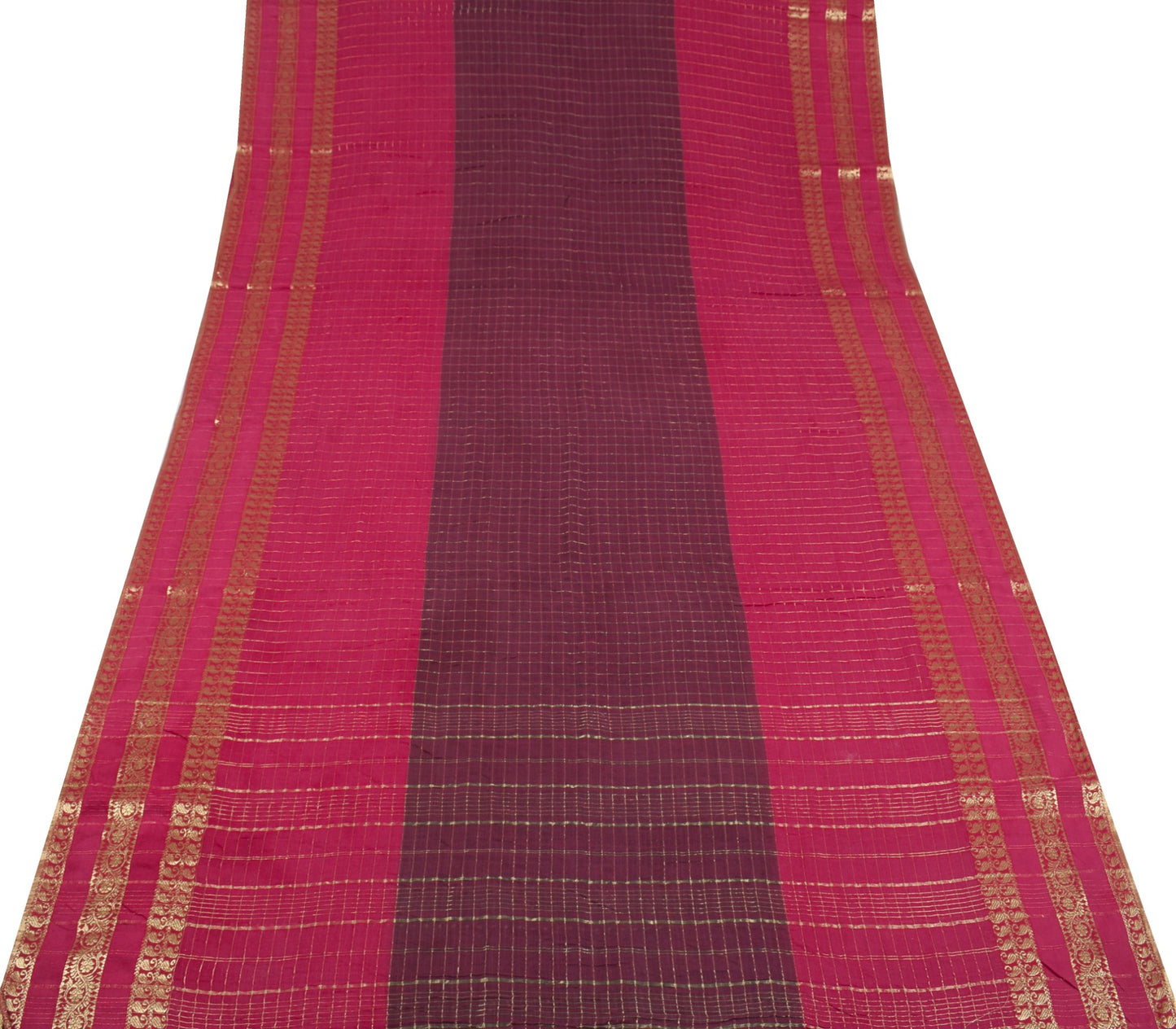 Sushila Vintage Dark Garnet Saree Soft Pure Pure Cotton Zari Woven Sari Fabric