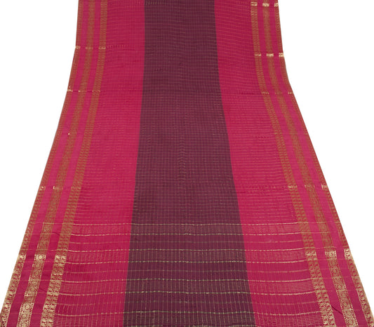 Sushila Vintage Dark Garnet Saree Soft Pure Pure Cotton Zari Woven Sari Fabric