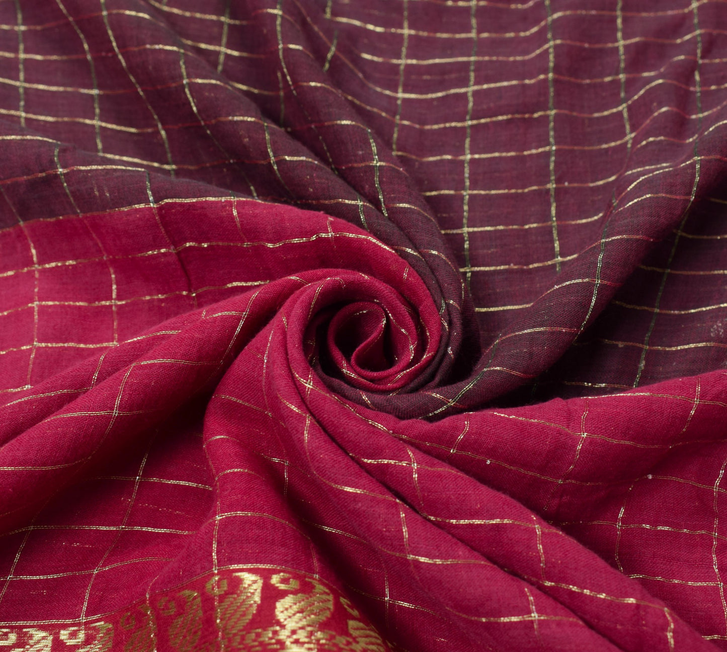 Sushila Vintage Dark Garnet Saree Soft Pure Pure Cotton Zari Woven Sari Fabric