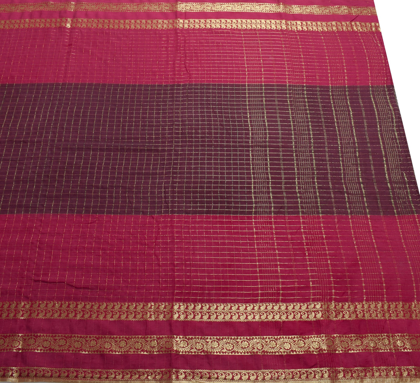 Sushila Vintage Dark Garnet Saree Soft Pure Pure Cotton Zari Woven Sari Fabric
