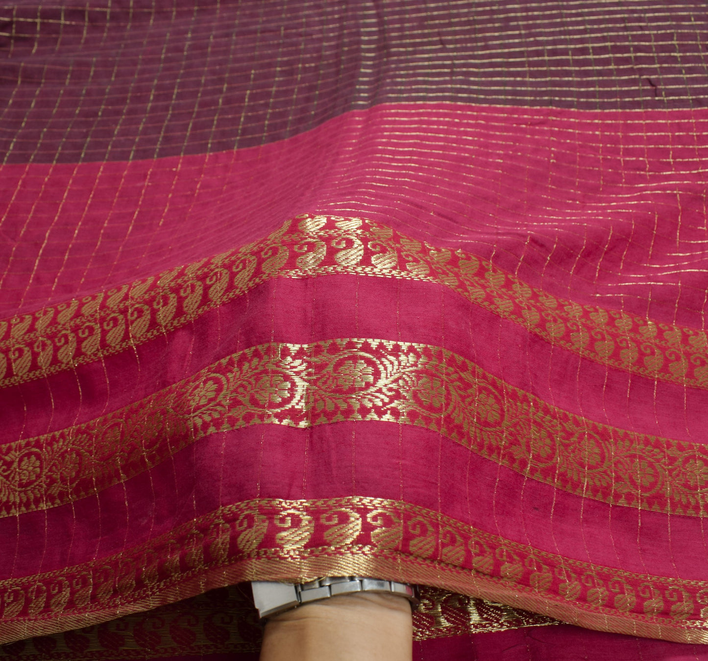 Sushila Vintage Dark Garnet Saree Soft Pure Pure Cotton Zari Woven Sari Fabric