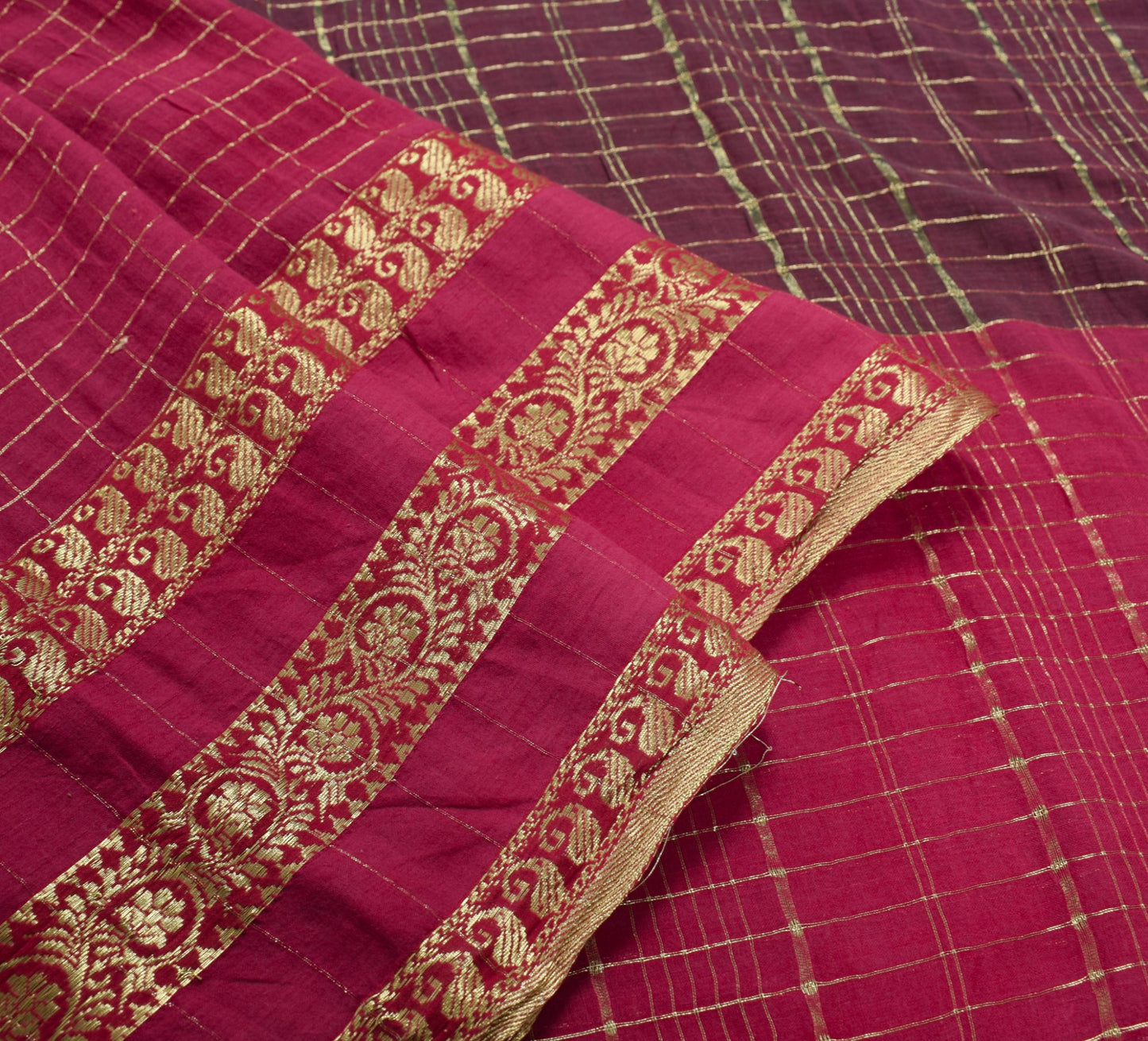 Sushila Vintage Dark Garnet Saree Soft Pure Pure Cotton Zari Woven Sari Fabric