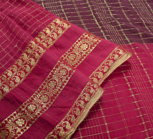 Sushila Vintage Dark Garnet Saree Soft Pure Pure Cotton Zari Woven Sari Fabric