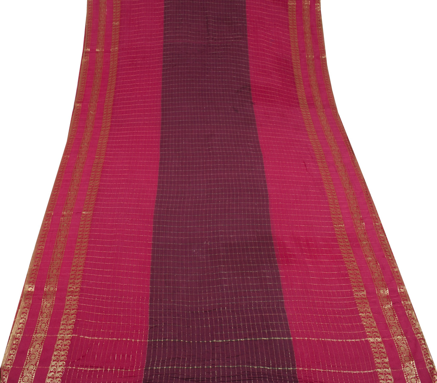 Sushila Vintage Dark Garnet Saree Soft Pure Pure Cotton Zari Woven Sari Fabric