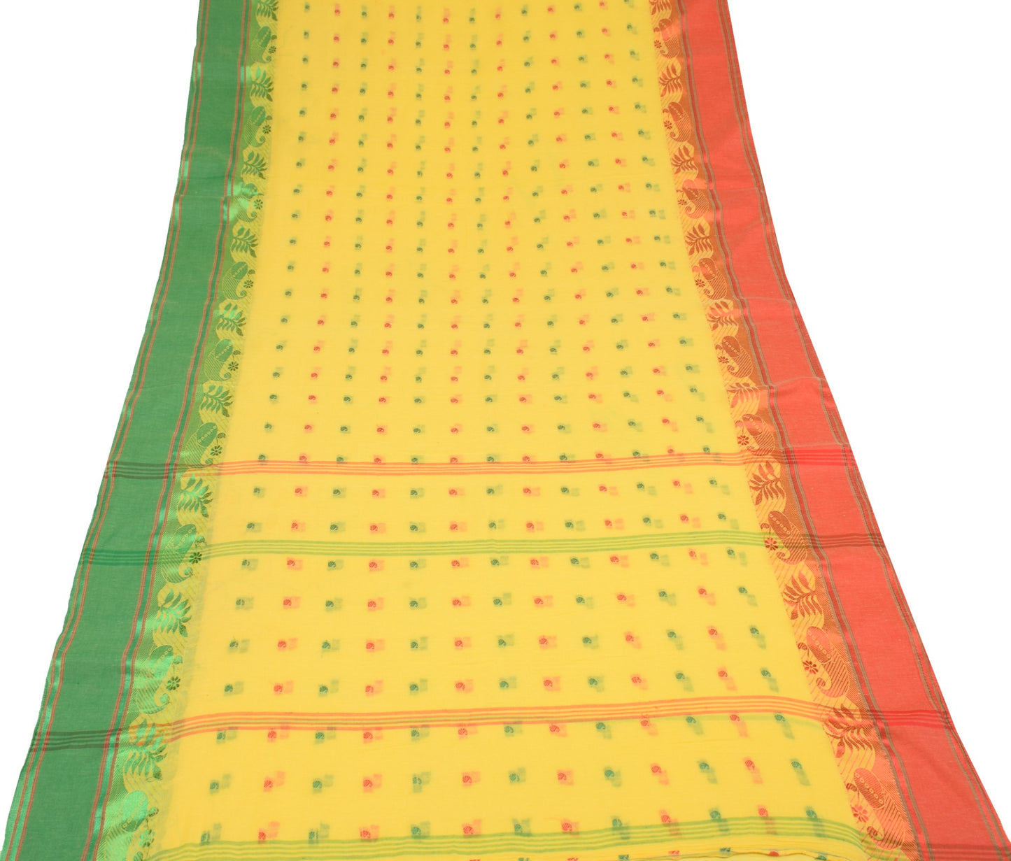 Sushila Vintage Yellow Tant Woven Saree Pure Cotton Soft Bengal 5YD Sari Fabric