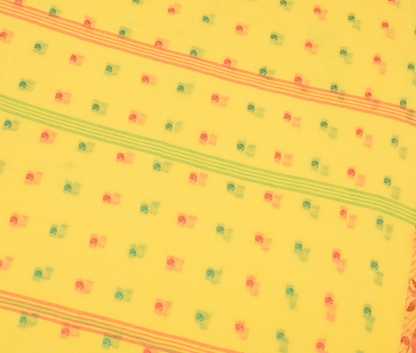 Sushila Vintage Yellow Tant Woven Saree Pure Cotton Soft Bengal 5YD Sari Fabric