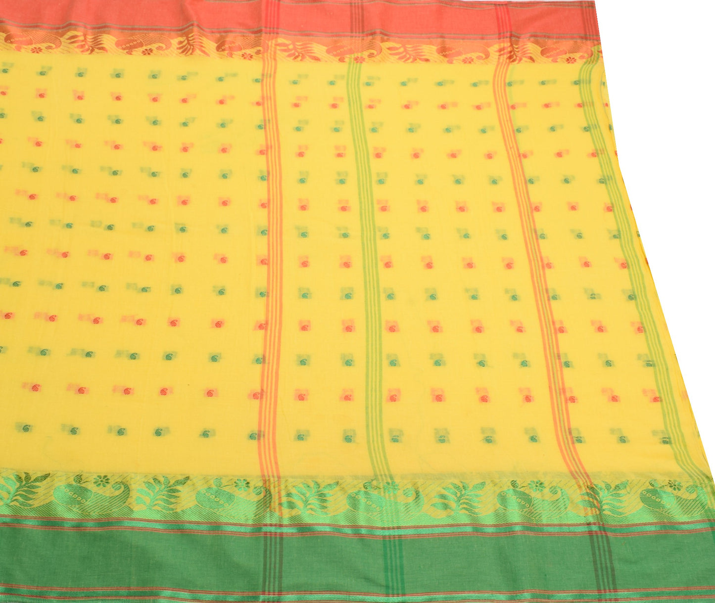 Sushila Vintage Yellow Tant Woven Saree Pure Cotton Soft Bengal 5YD Sari Fabric