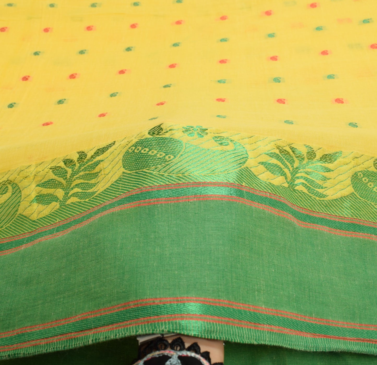 Sushila Vintage Yellow Tant Woven Saree Pure Cotton Soft Bengal 5YD Sari Fabric