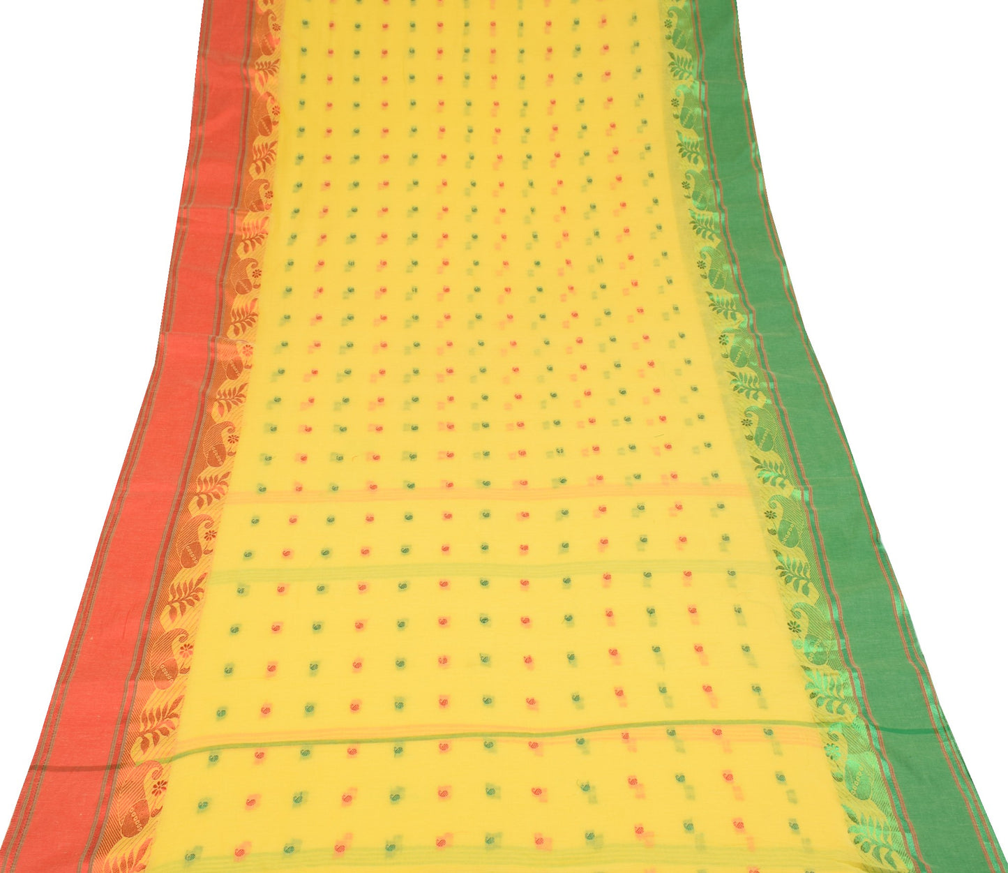 Sushila Vintage Yellow Tant Woven Saree Pure Cotton Soft Bengal 5YD Sari Fabric
