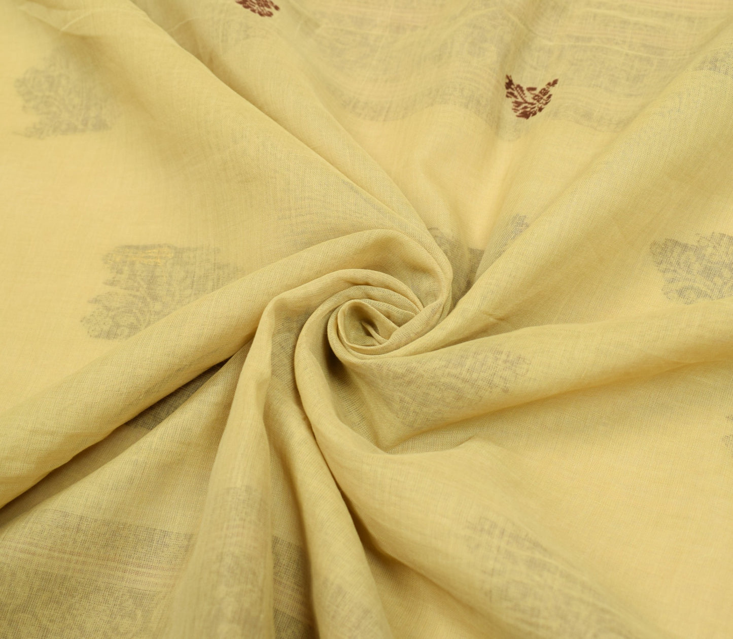 Sushila Vintage Hand Woven Floral Saree 100% Pure Cotton Cream Sari Craft Fabric