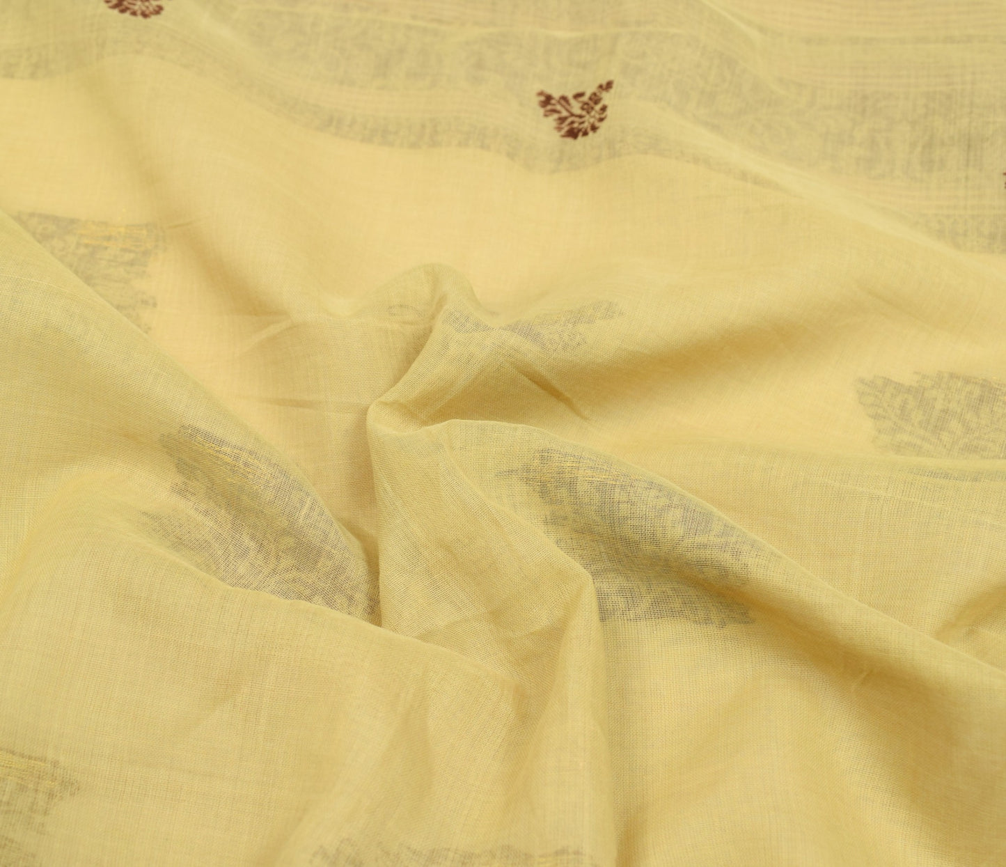 Sushila Vintage Hand Woven Floral Saree 100% Pure Cotton Cream Sari Craft Fabric