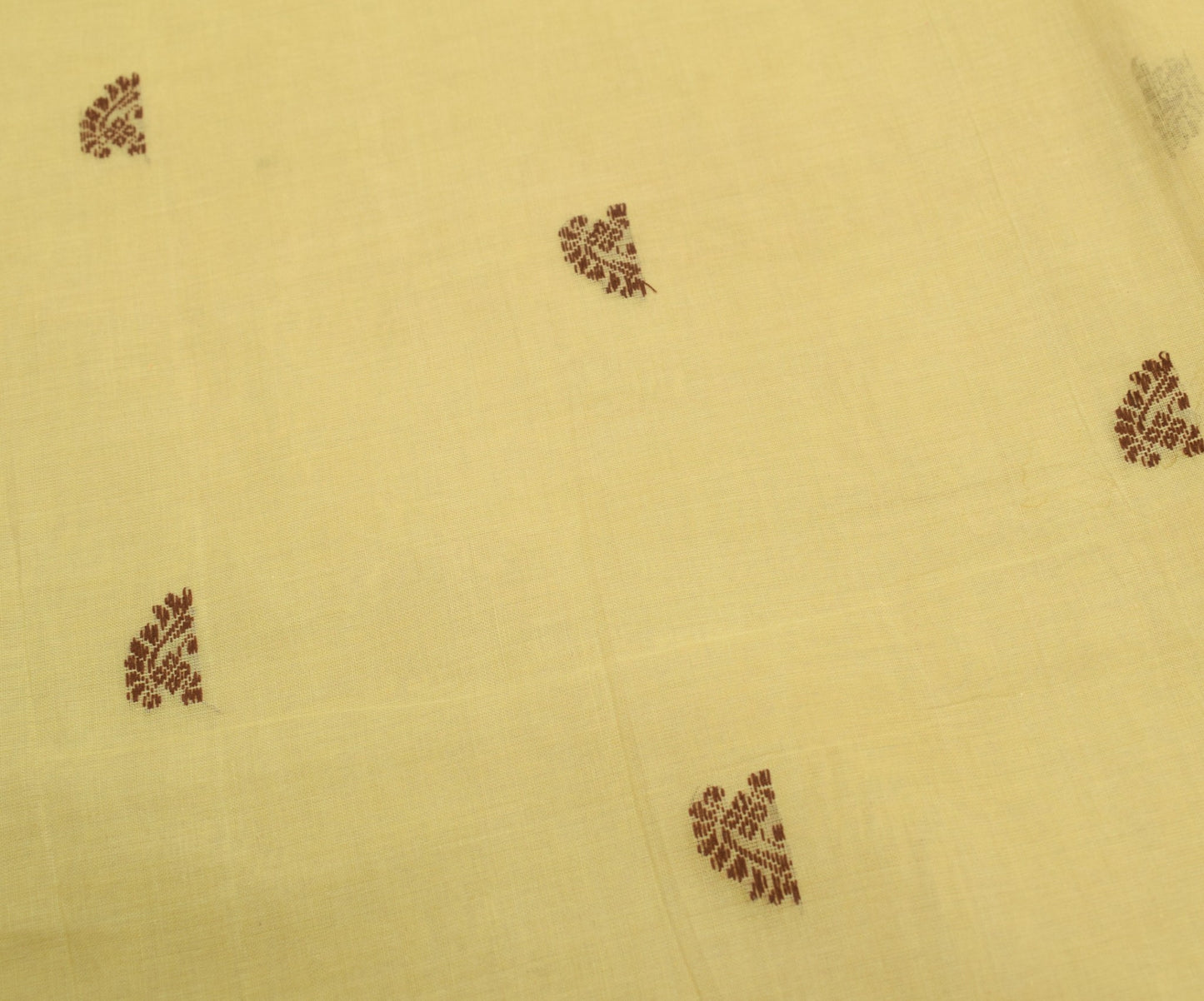 Sushila Vintage Hand Woven Floral Saree 100% Pure Cotton Cream Sari Craft Fabric
