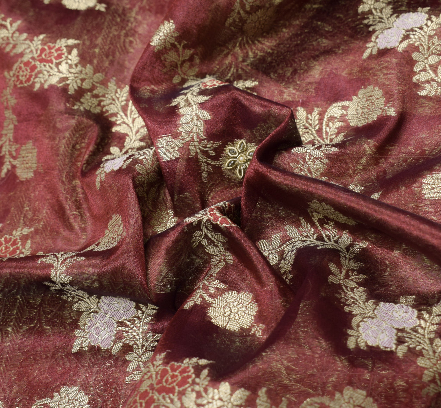 Sushila Vintage Maroon Art Tissue Saree Woven Zari Embellish HEAVY Sari Fabric