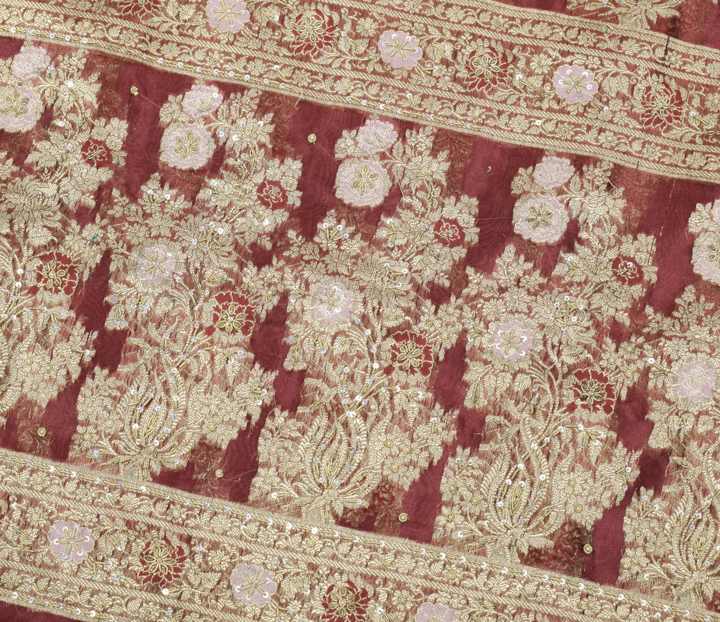 Sushila Vintage Maroon Art Tissue Saree Woven Zari Embellish HEAVY Sari Fabric