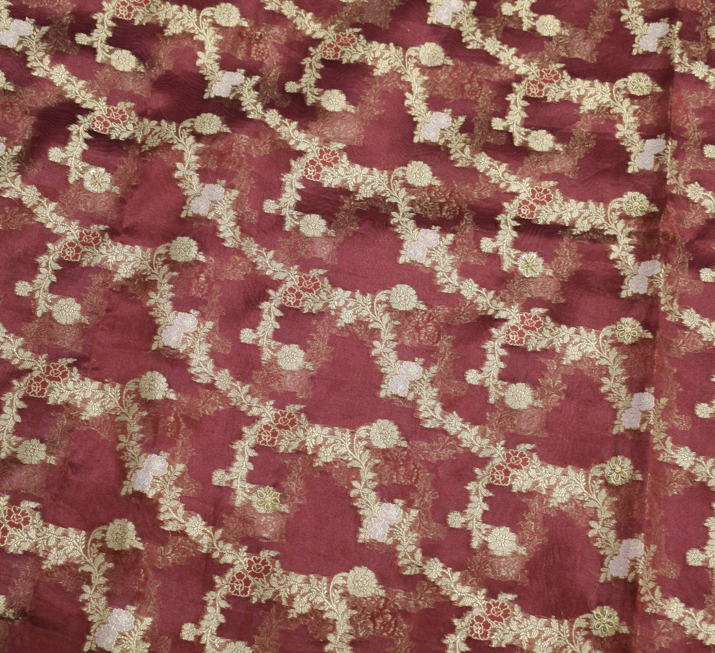 Sushila Vintage Maroon Art Tissue Saree Woven Zari Embellish HEAVY Sari Fabric