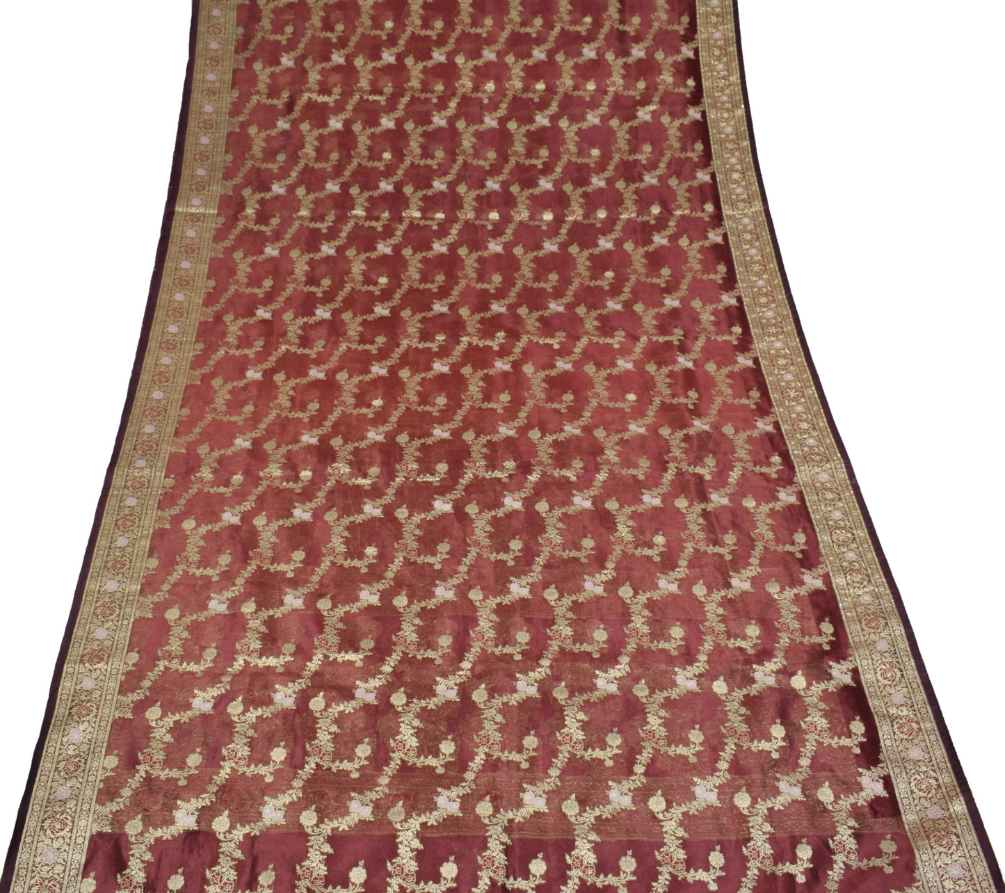 Sushila Vintage Maroon Art Tissue Saree Woven Zari Embellish HEAVY Sari Fabric