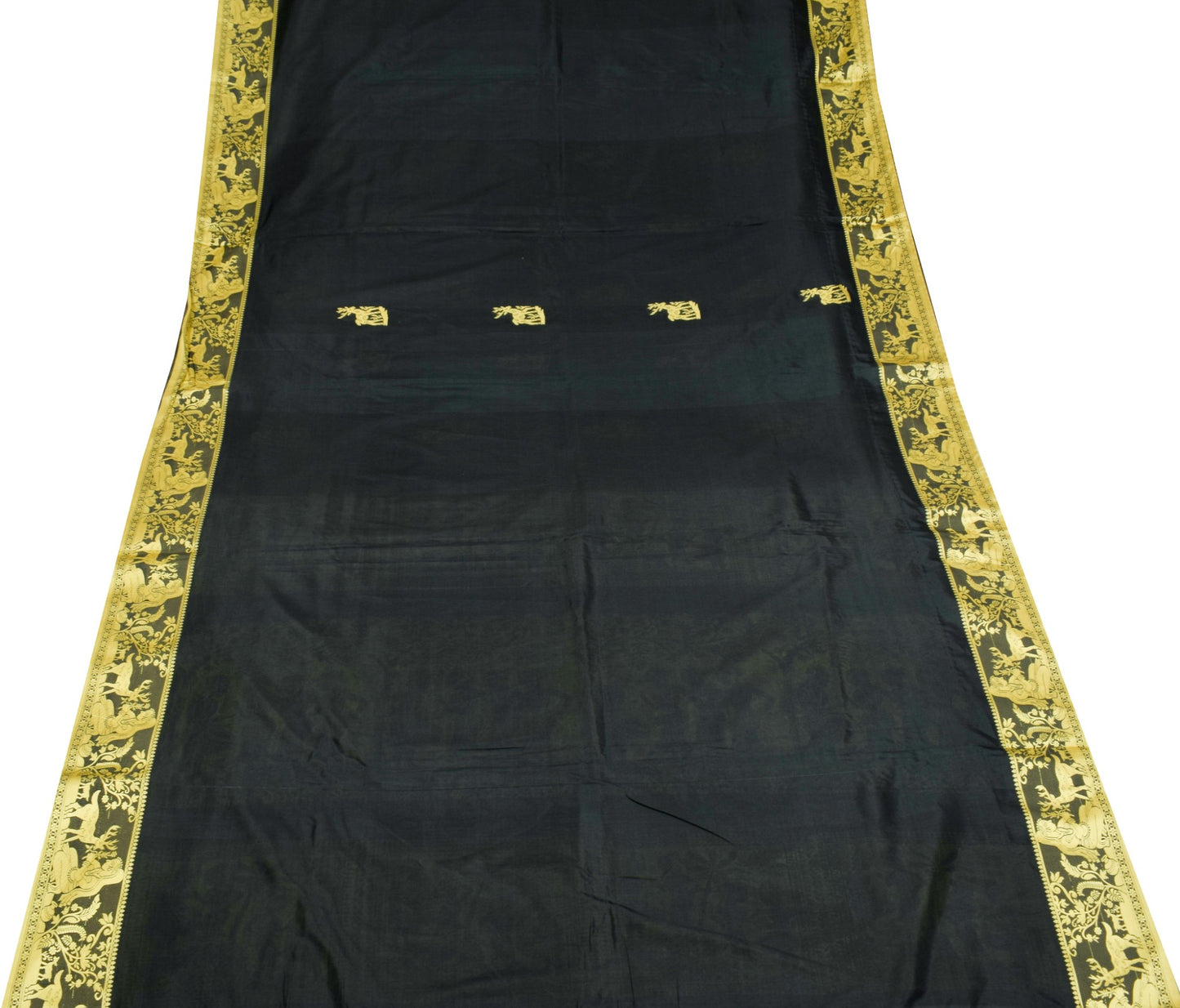 Sushila Vintage Black figure Sari Pure Mulberry Silk Baluchari Handloom Saree
