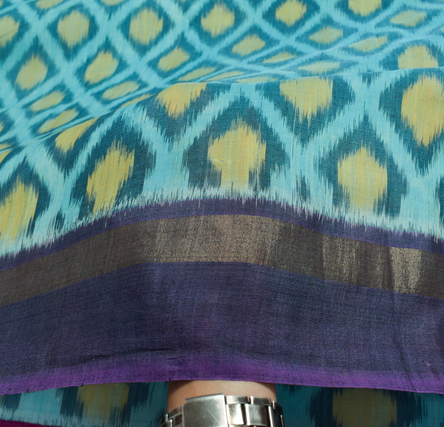 Sushila Vintage Sky Blue Saree Pure Cotton Silk Hand Woven Pochampally Ikat Sari