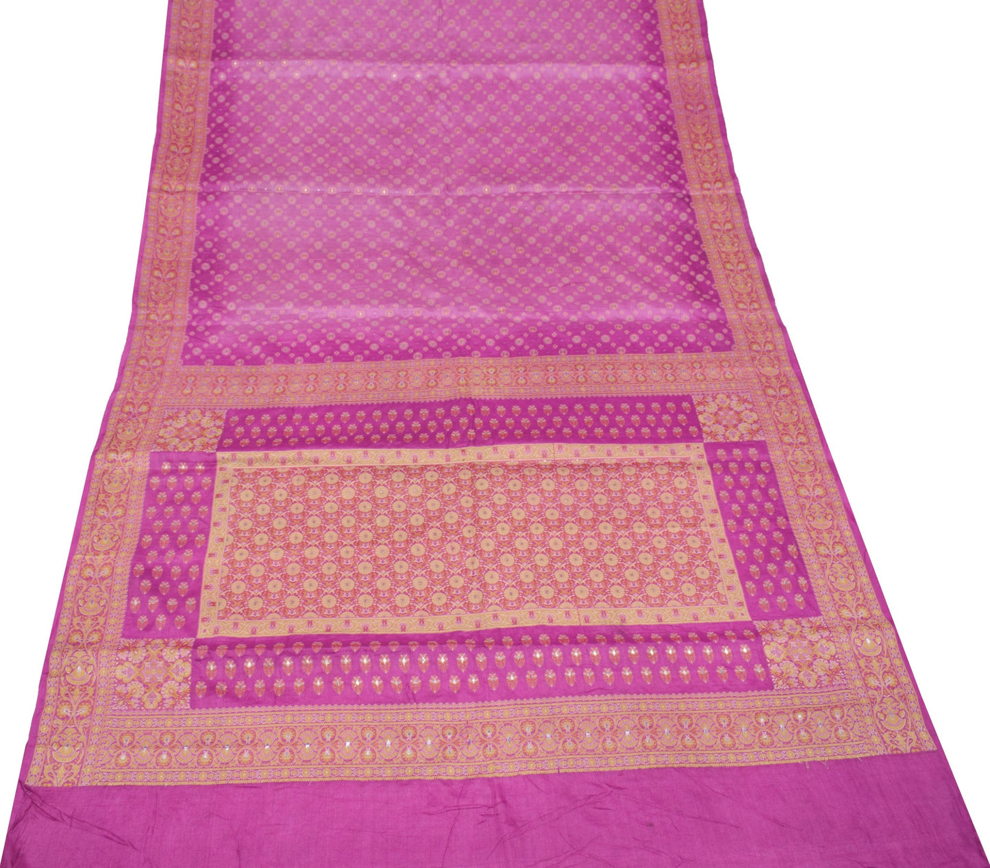 Sushila Vintage Pink Floral Saree Pure Tussar Silk Woven 5Yds Sari Craft Fabric