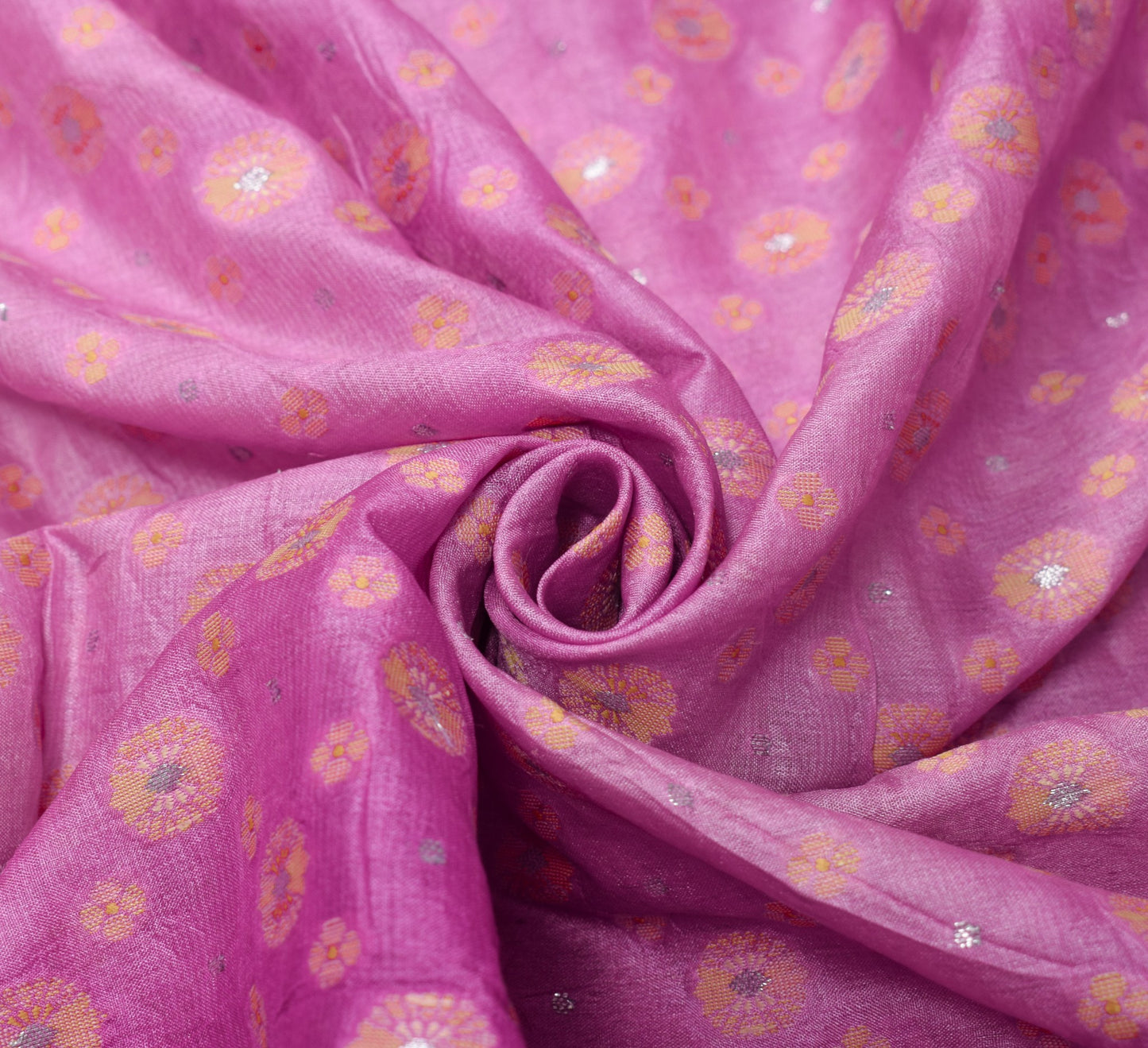 Sushila Vintage Pink Floral Saree Pure Tussar Silk Woven 5Yds Sari Craft Fabric