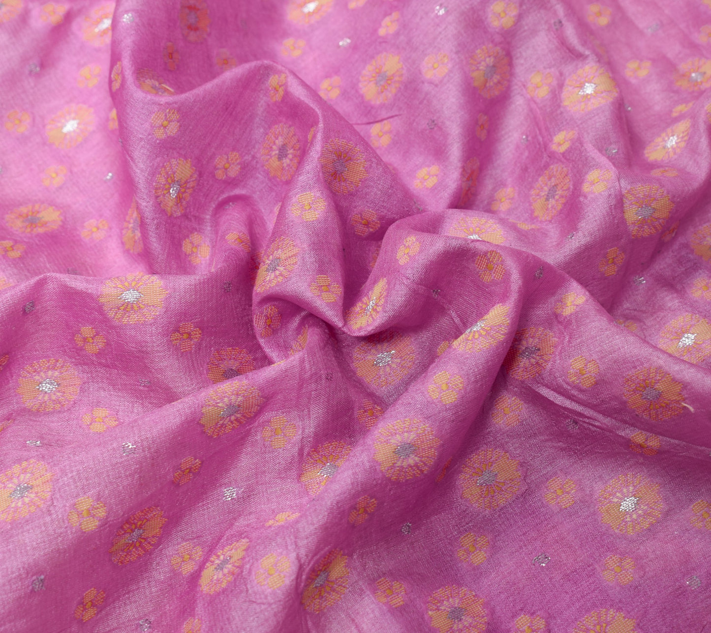 Sushila Vintage Pink Floral Saree Pure Tussar Silk Woven 5Yds Sari Craft Fabric