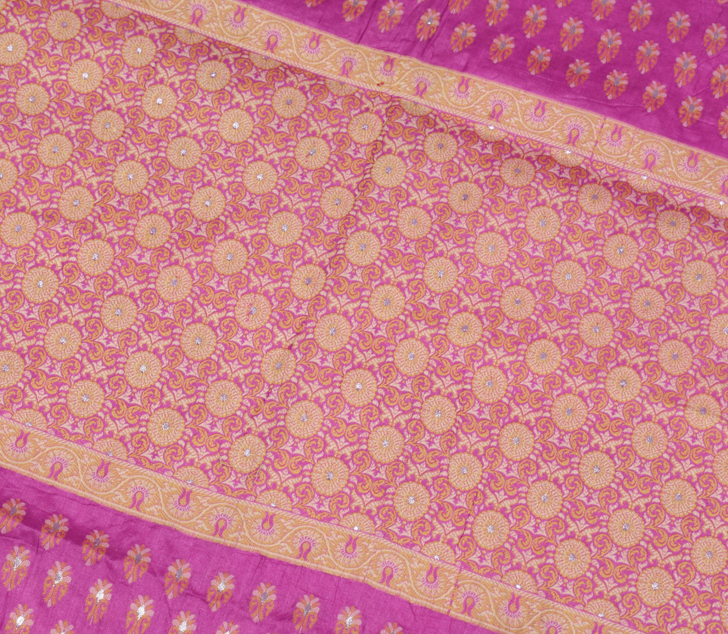 Sushila Vintage Pink Floral Saree Pure Tussar Silk Woven 5Yds Sari Craft Fabric
