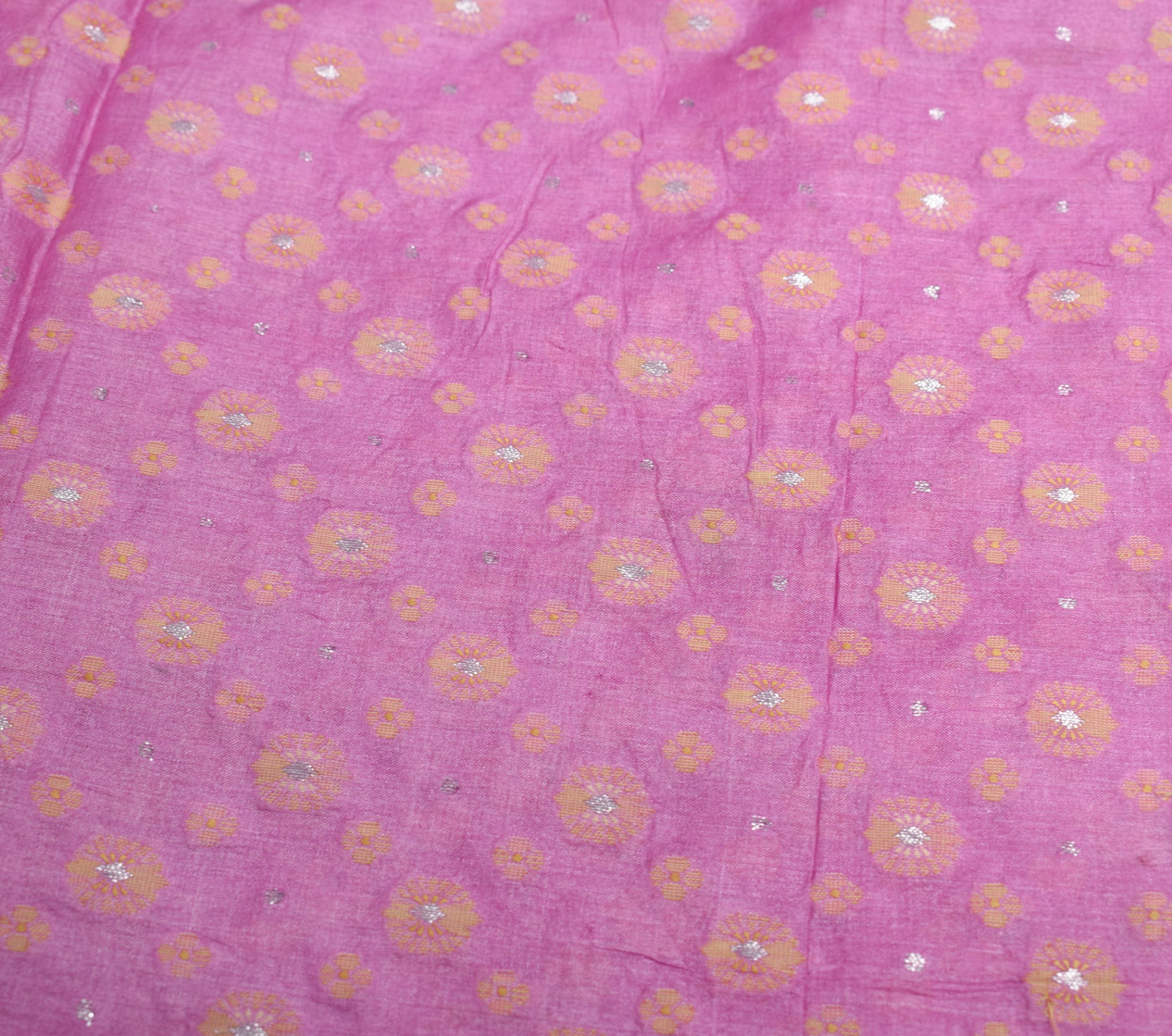 Sushila Vintage Pink Floral Saree Pure Tussar Silk Woven 5Yds Sari Craft Fabric