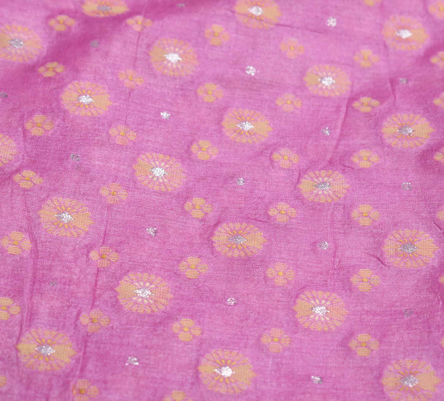 Sushila Vintage Pink Floral Saree Pure Tussar Silk Woven 5Yds Sari Craft Fabric
