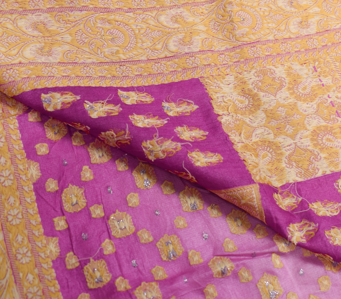 Sushila Vintage Pink Floral Saree Pure Tussar Silk Woven 5Yds Sari Craft Fabric