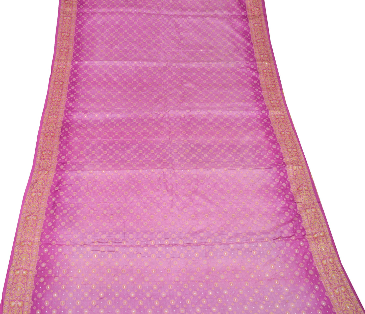 Sushila Vintage Pink Floral Saree Pure Tussar Silk Woven 5Yds Sari Craft Fabric