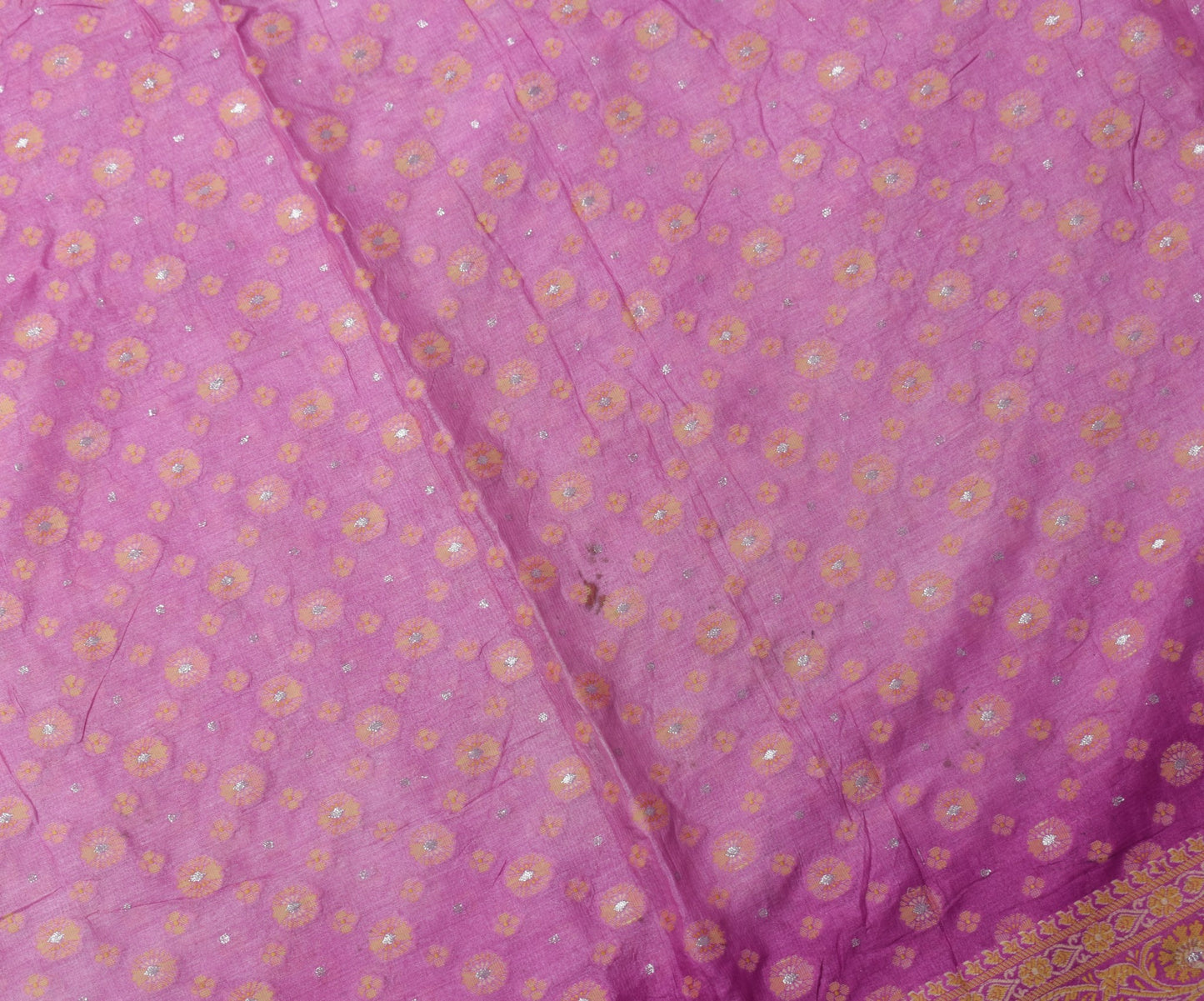 Sushila Vintage Pink Floral Saree Pure Tussar Silk Woven 5Yds Sari Craft Fabric