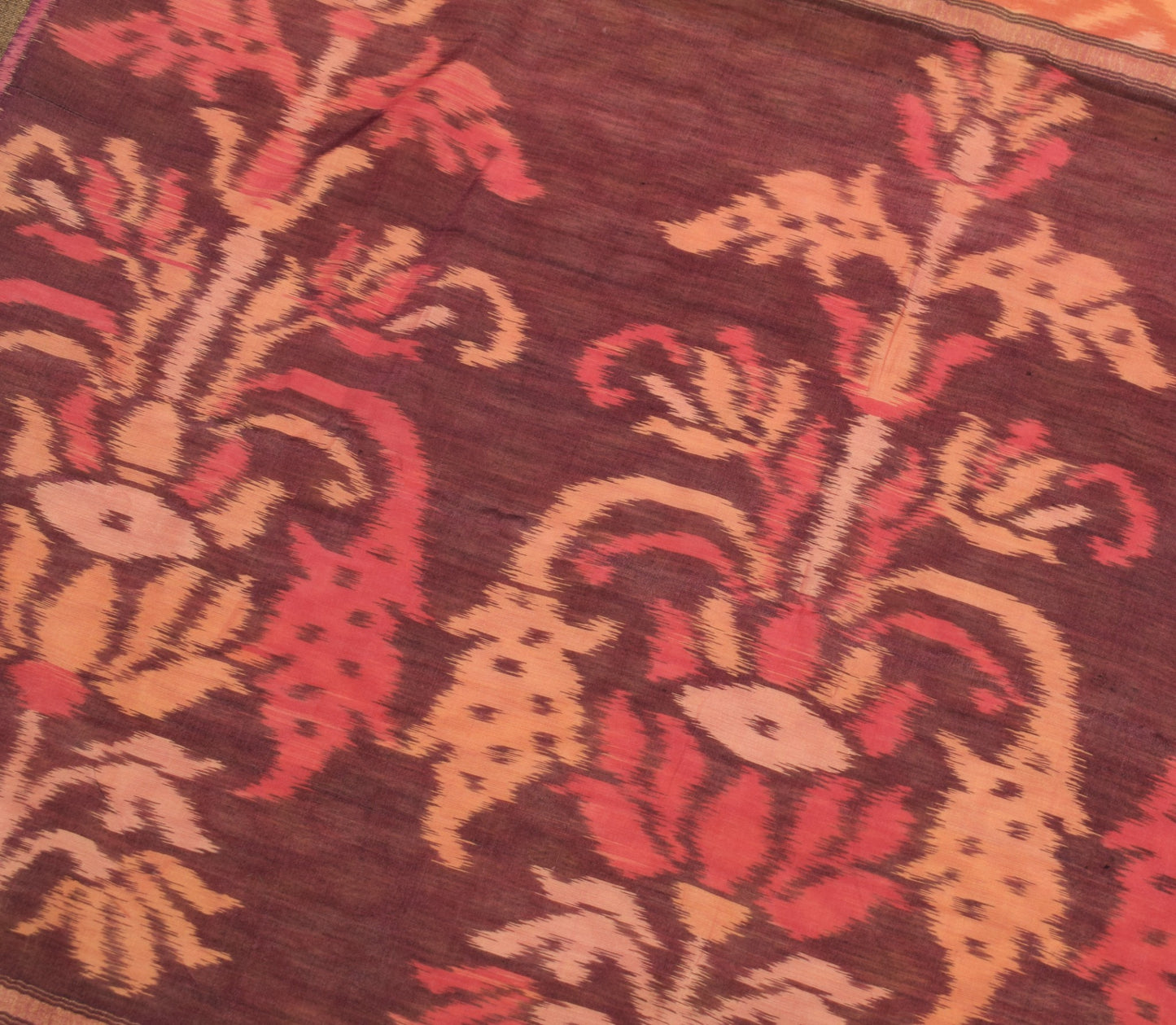 Sushila Vintage Peach Saree Pure Cotton Silk Hand Woven Pochampally Ikat Sari