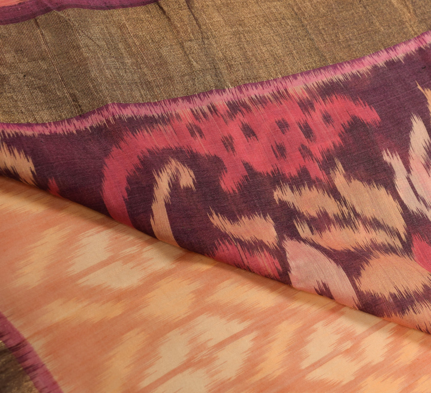 Sushila Vintage Peach Saree Pure Cotton Silk Hand Woven Pochampally Ikat Sari