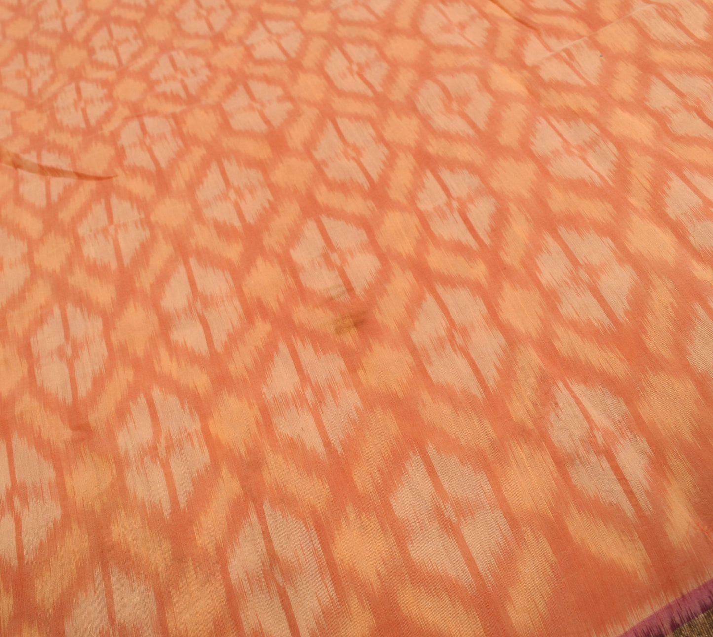 Sushila Vintage Peach Saree Pure Cotton Silk Hand Woven Pochampally Ikat Sari