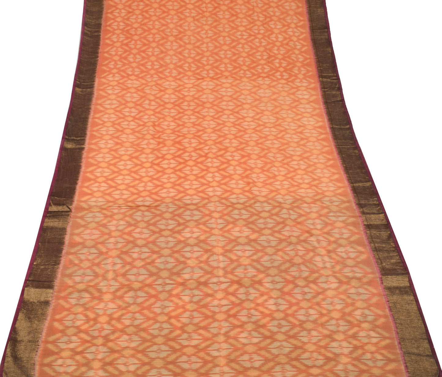 Sushila Vintage Peach Saree Pure Cotton Silk Hand Woven Pochampally Ikat Sari