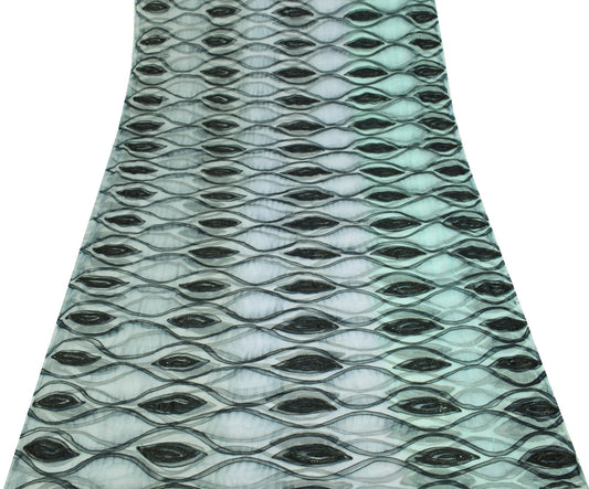 Sushila Vintage Pure Chiffon Silk Saree Chain Stitch Embroidery 6Yds Sari Fabric