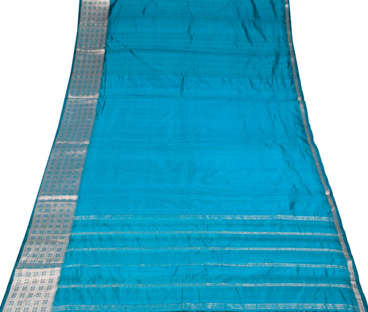 Sushila Vintage Banarasi Zari Brocade Saree Teal Blue 100% Pure Silk Sari Fabric