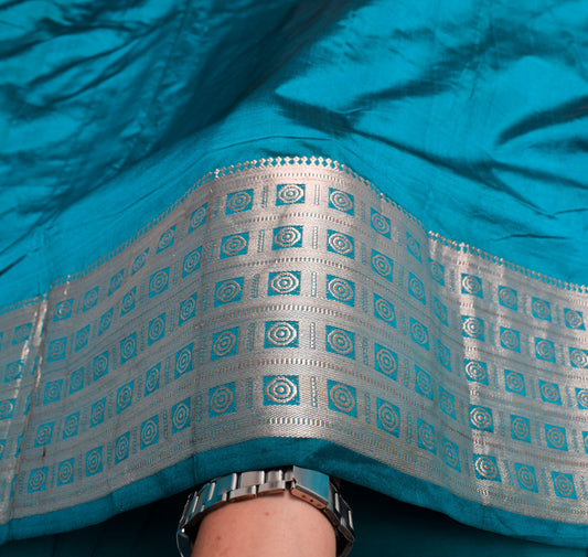 Sushila Vintage Banarasi Zari Brocade Saree Teal Blue 100% Pure Silk Sari Fabric
