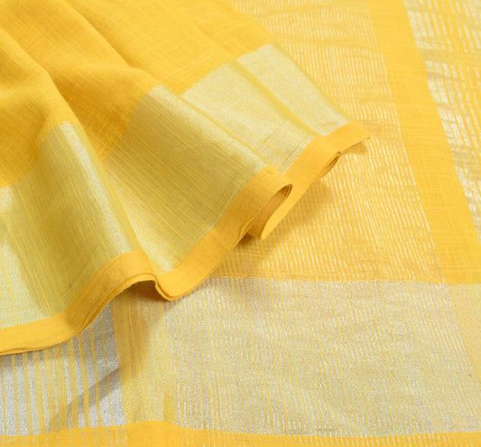 Sushila Vintage Pure Linen Handloom Saree Premium Yellow Soft Woven Sari Fabric