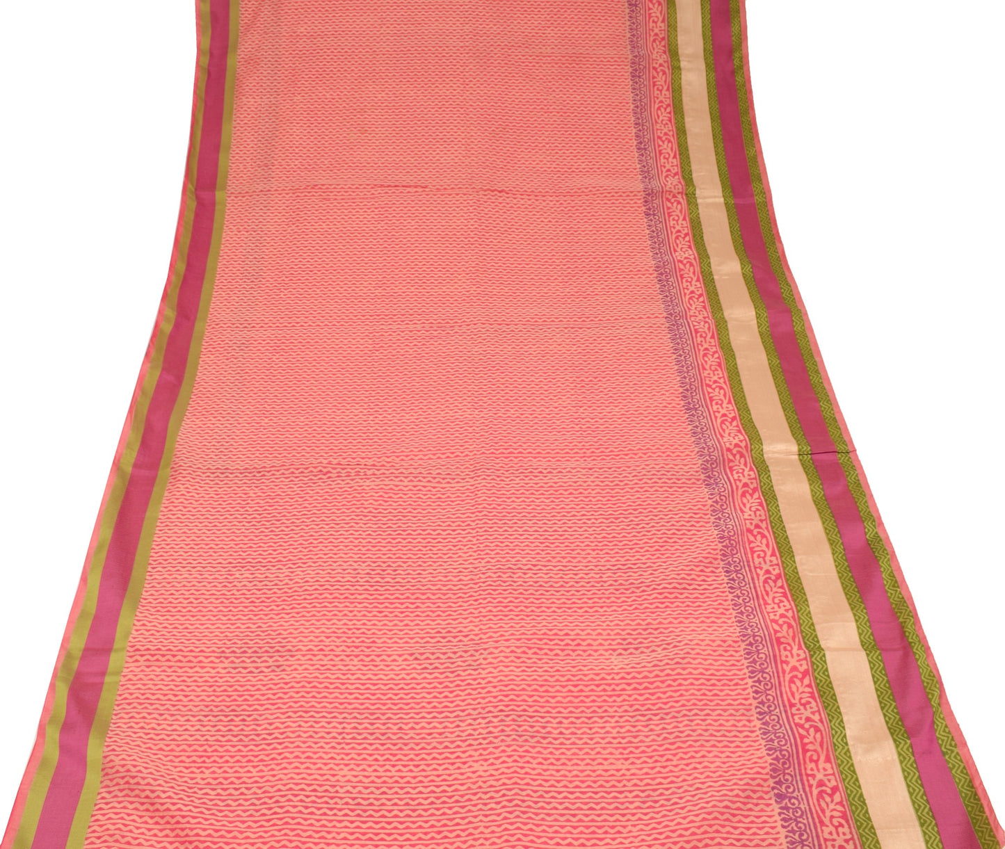 Sushila Vintage Peach Hand Block Saree with Woven Border Pure Cotton Silk Sari