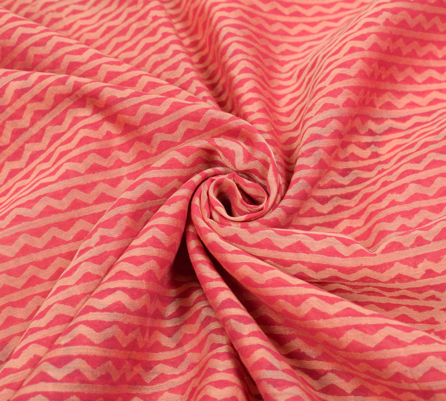 Sushila Vintage Peach Hand Block Saree with Woven Border Pure Cotton Silk Sari