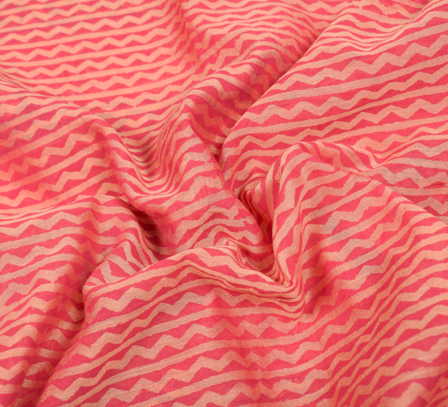 Sushila Vintage Peach Hand Block Saree with Woven Border Pure Cotton Silk Sari