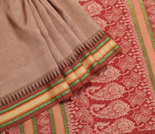 Sushila Vintage Pure Silk Saree Plain Body with Temple Border Sari Soft Fabric