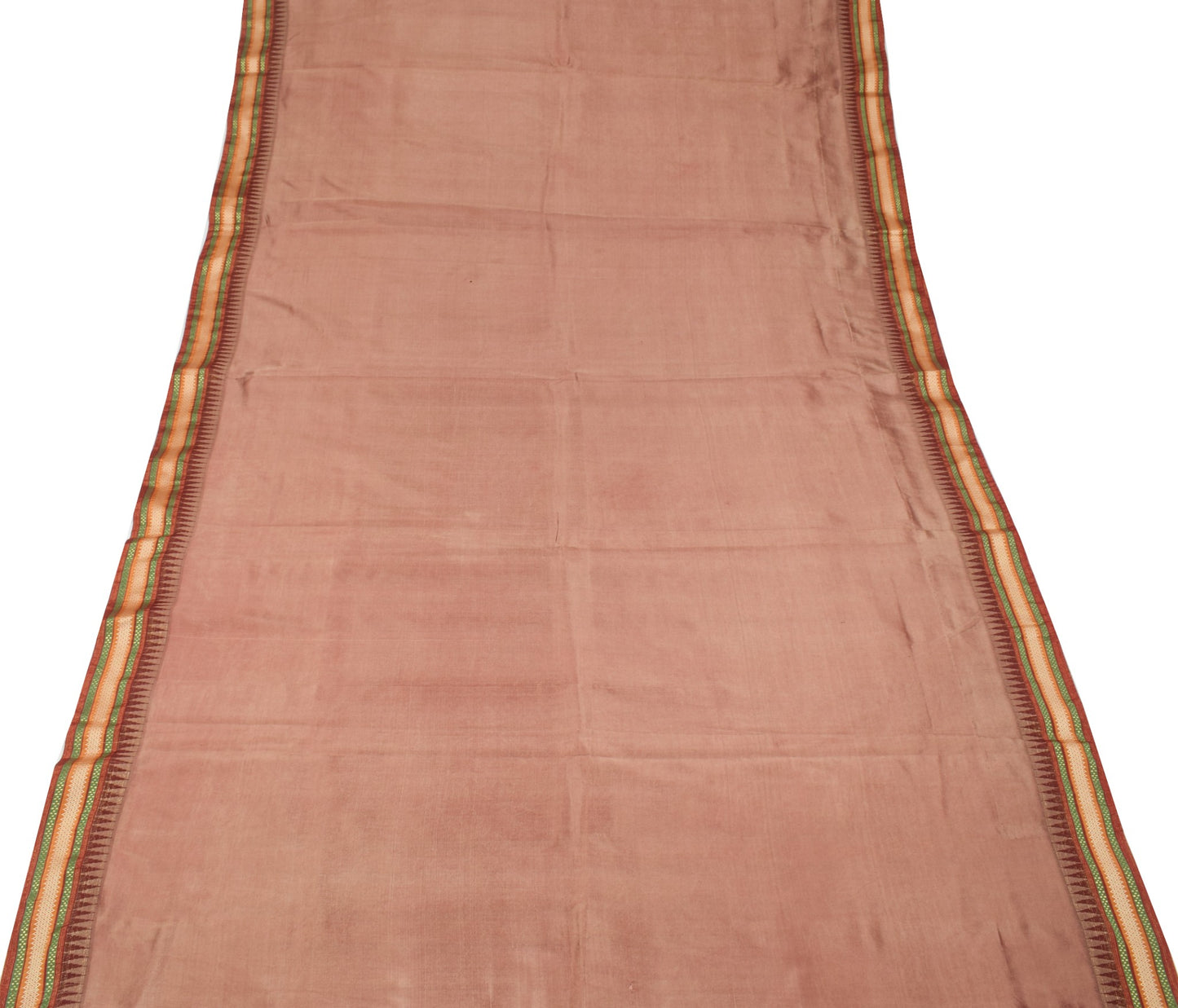 Sushila Vintage Pure Silk Saree Plain Body with Temple Border Sari Soft Fabric