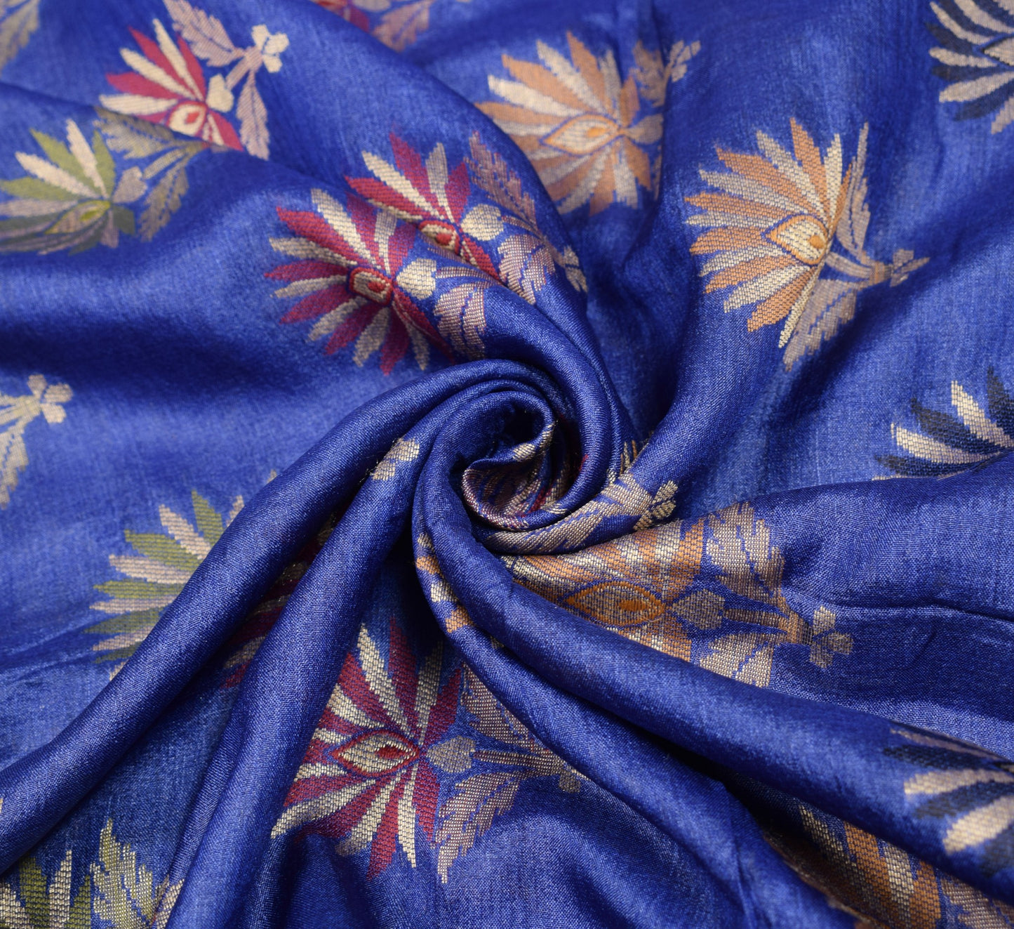 Sushila Vintage Blue Floral Saree Pure Tussar Silk All Over Woven Sari Fabric