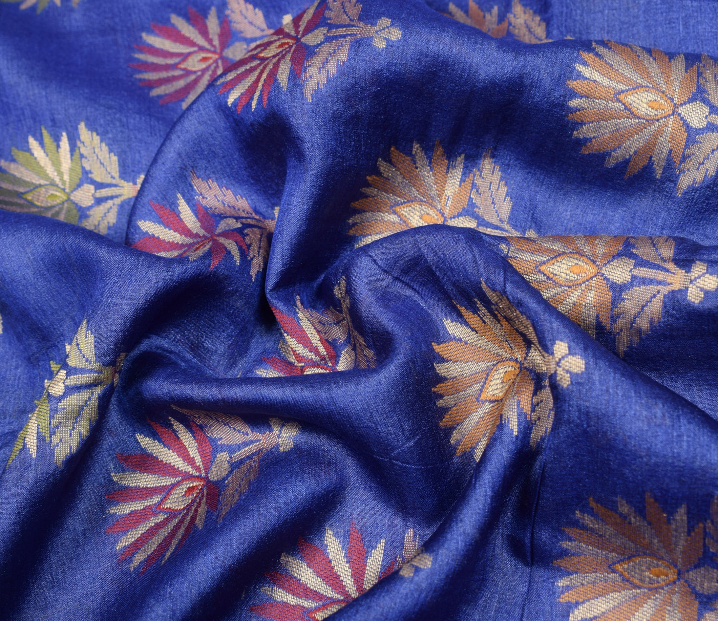 Sushila Vintage Blue Floral Saree Pure Tussar Silk All Over Woven Sari Fabric